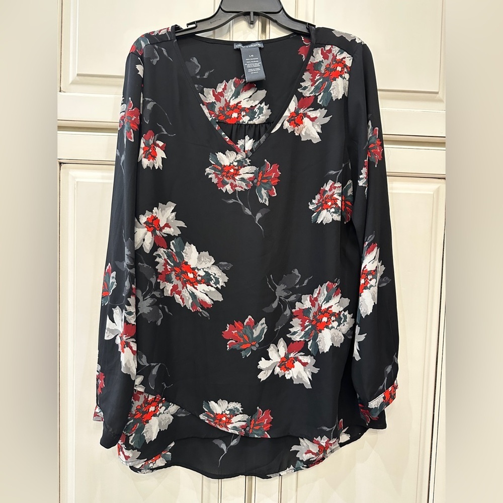 Floral Black and Red Women's Top